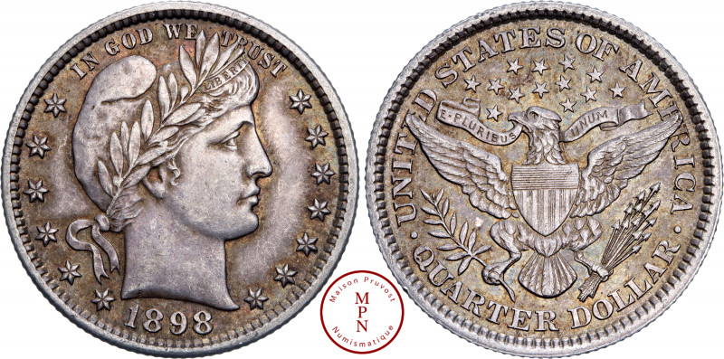 République Fédérale (1776-), Quarter, Barber, 1898, Philadelphie, Av. IN GOD WE ...