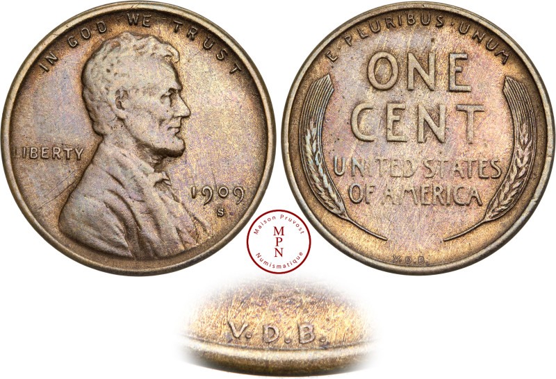 République Fédérale (1776-), Cent, Lincoln, Wheat, VDB, 1909, San Francisco, Av....