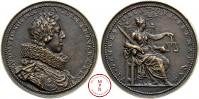 Louis XIII (1610-1643), Justice du Roi, Médaille, Dupré, Refrappe postérieure, 1623, Paris, Av. LVDOVIC. XIII. D. G. FRANCOR. ET. NAVARAE REX., Buste ...