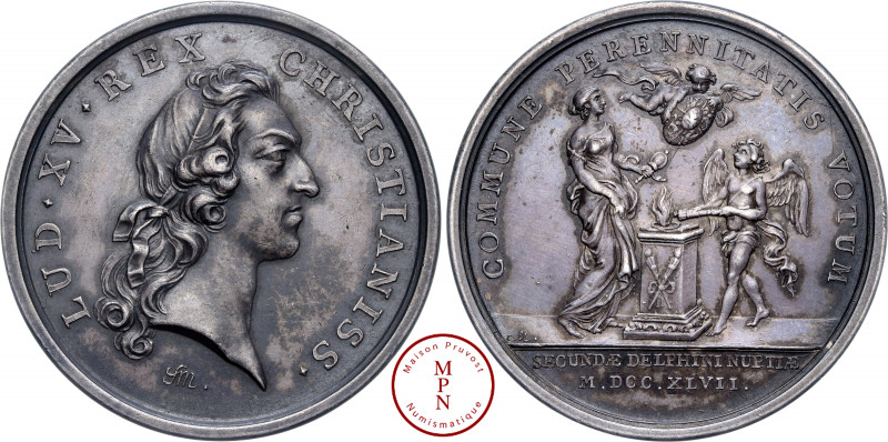Louis XV (1715-1774), Mariage du Dauphin et de Marie-Josèphe de Saxe, Médaille, ...