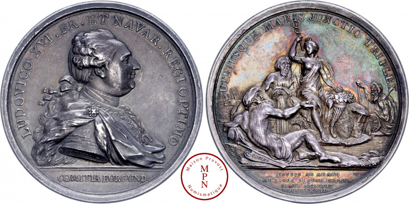 Louis XVI (1774-1792), Le Canal du Centre, Médaille, Duvivier, 1783, Paris, Av. ...