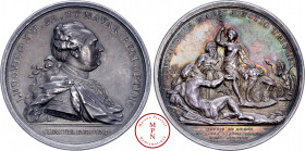 Louis XVI (1774-1792), Le Canal du Centre, Médaille, Duvivier, 1783, Paris, Av. LUDOVICO XVI. FR. ET NAVAR. REGI OPTIMO // COMITIA BURGUND, Buste du R...
