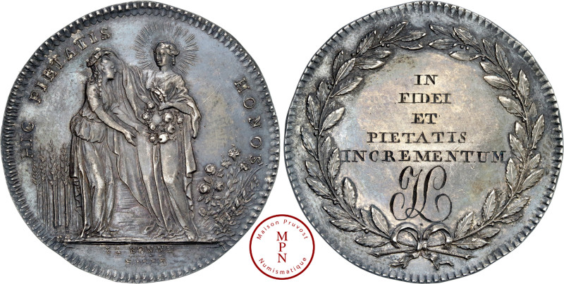 Louis XVI (1774-1792), Jeton de Mariage, Av. HIC PIETATIS HONOS, La Piété couron...