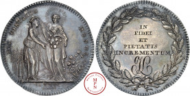Louis XVI (1774-1792), Jeton de Mariage, Av. HIC PIETATIS HONOS, La Piété couronnant une jeune fille dans un champs, Rv. IN FIDEI ET PIETATIS INCREMEN...