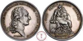 Louis XVI (1774-1792), Hommage à Louis XVI, Médaille, Stierlé, 1793, Berlin, Av. LUDOVICUS XVI GALLIAE REX SECURI CIVIUM PERCUSSUS, Tête nue à droite ...