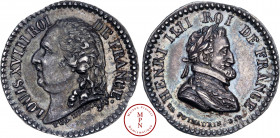 Louis XIII (1610-1643), Quinaire, Médaille, 1818, Paris, Av. LOUIS XVIII ROI DE FRANCE, Tête à gauche, Rv. HENRI IIII ROI DE FRANCE, Buste lauré, drap...