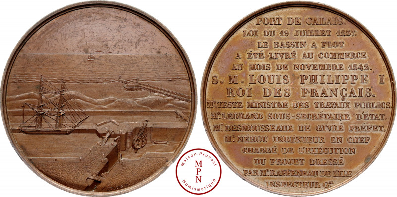 Louis-Philippe (1830-1848), Livraison du bassin du Port de Calais, Médaille, Dub...