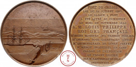 Louis-Philippe (1830-1848), Livraison du bassin du Port de Calais, Médaille, Dubois, 1842, Paris, Av. Vue sur le port de Calais, Rv. PORT DE CALAIS / ...