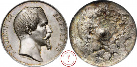 Napoléon III (1852-1870), Médaille uniface d'exposition, Av. NAPOLEON III EMPEREUR, Tête nue à droite, Metal blanc, FDC, 59 g, 59 mm, Cette médaille é...