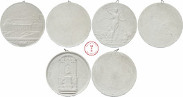 Troisième République (1870-1940), Lot de trois plâtres : revers de la médaille pour l'inauguration de la Fontaine Molière, revers de la médaille de l'...