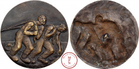 Quatrième République (1946-1958), Ouvriers, Médaille, Betannier, Fonte de bronze, Av. Deux ouvriers tirants sur une corde, Bronze, FDC, 193 g, 118 mm,...