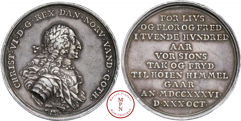 Christian VI (1730-1746), Célébration laïque de la Réforme au Danemark, Médaille...