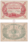 Martinique, Banque de la Martinique, 5 Francs, type 1901 Cabasson rouge, Émission de 1922, Directeur Dinslage, Caissier Pradeu, TB+, Kolsky 302.c, Bil...