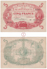Martinique, Banque de la Martinique, 5 Francs, type 1901 Cabasson rouge, Émission de 1922, D.100 441, Directeur Dinslage, Caissier Pradeu, TTB+, Kolsk...