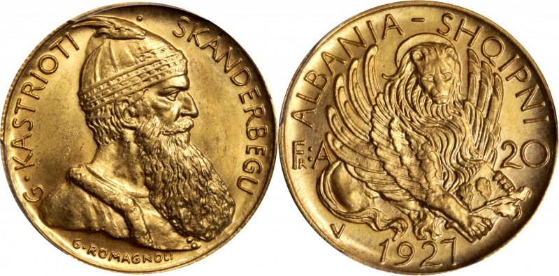 ALBANIA. 20 Franga Ari, 1927-V. Vienna Mint. Zog I. PCGS MS-65.

Fr-6; KM-12. ...