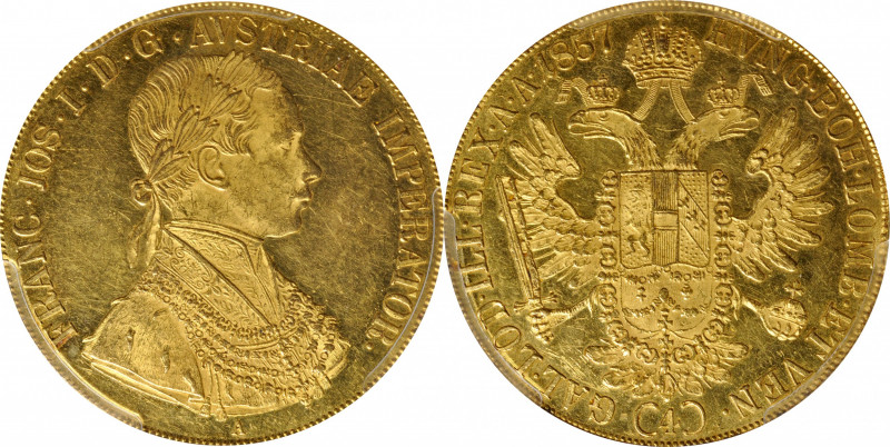 AUSTRIA. 4 Ducats, 1857-A. Vienna Mint. Franz Joseph I. PCGS MS-61.

Fr-484; K...
