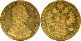 AUSTRIA. 4 Ducats, 1857-A. Vienna Mint. Franz Joseph I. PCGS MS-61.

Fr-484; KM-2271.1. Bright and lustrous, this uncirculated example boasts a stro...