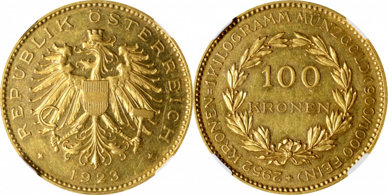 AUSTRIA. 100 Kronen, 1923. Vienna Mint. NGC PROOFLIKE-61.

Fr-518; KM-2831. Mi...
