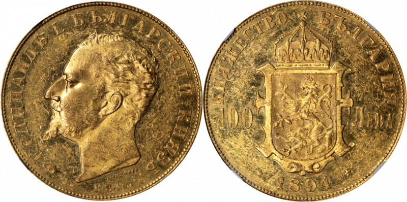 BULGARIA. 100 Leva, 1894-KB. Kremnica Mint. Ferdinand I. NGC MS-60 Prooflike.
...