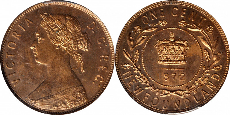 CANADA. Newfoundland. Cent, 1872-H. Heaton Mint. Victoria. PCGS SPECIMEN-64+ Red...