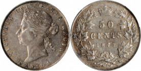 CANADA. 50 Cents, 1872-H. Heaton Mint. Victoria. PCGS EF-40.

KM-6. Inverted A in place of V in "VICTORIA". A strong example of the famous inverted ...