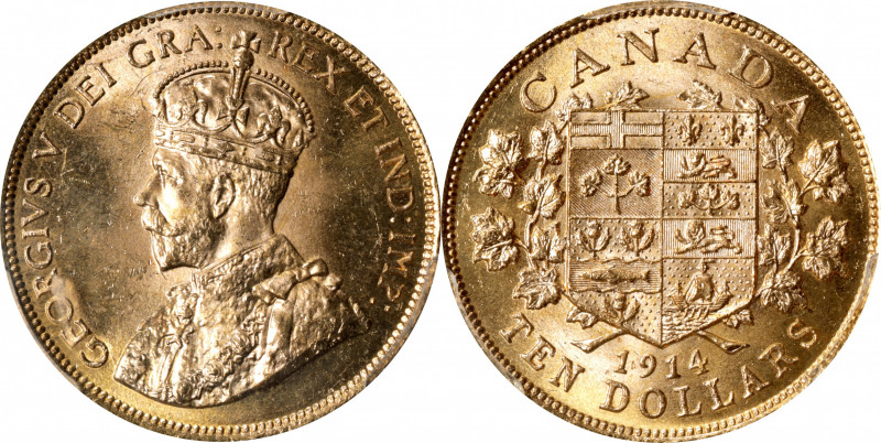 CANADA. 10 Dollars, 1914. Ottawa Mint. George V. PCGS MS-64.

Fr-3; KM-27. Can...