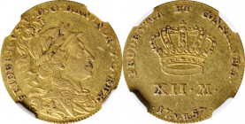 DENMARK. 12 Mark, 1757-VH. Copenhagen Mint. Frederik V. NGC VF-35.

Fr-262; KM-585; Sieg-19; H-23. Helmeted Bust Variety. This charming moderately c...