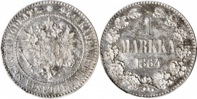 FINLAND. Markka, 1864-S. Helsinki Mint. Alexander II. PCGS MS-63 Prooflike.

KM-3.1; Bit-624. Mintage: 75,000. Struck under Russian authority, this ...