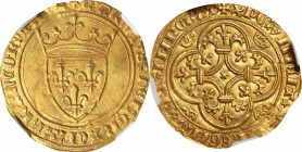 FRANCE. Ecu d'Or, ND (1380-1422). Saint-Pourcain Mint. Charles VI. NGC MS-63.

Fr-291; Dup-369c. Weight: 3.95 gms. Obverse: Crowned arms of France; ...