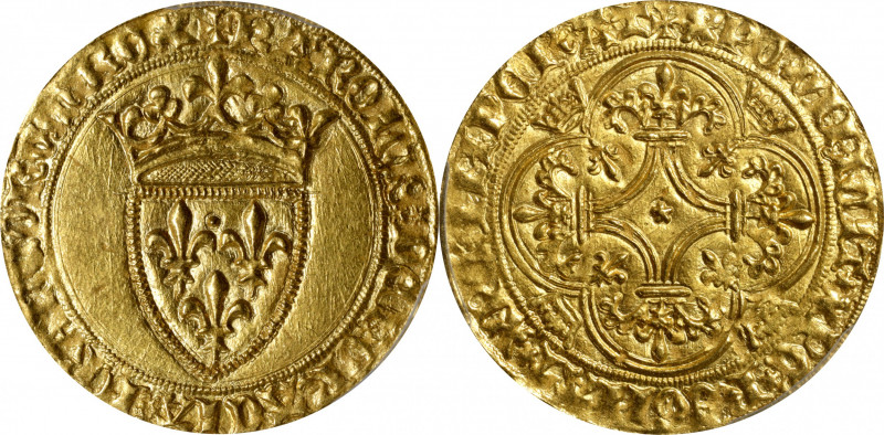 FRANCE. Ecu d'Or, ND (1380-1422). Tours Mint. Charles VI. PCGS MS-63.

Fr-291;...