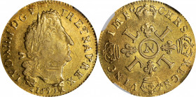 FRANCE. Louis d'Or, 1694-N. Montpellier Mint. Louis XIV. NGC AU-58.

Fr-433; KM-302.14; Gad-252. Wholesome quality, this Louis d'Or displays bright ...