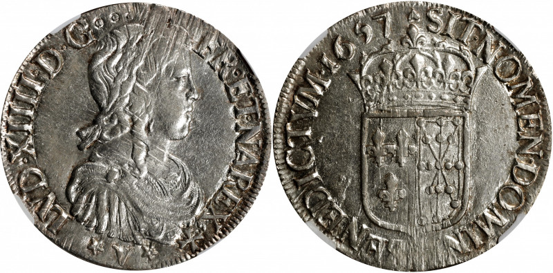 FRANCE. Ecu, 1657-★V★. Saint Palais Mint. Louis XIV. NGC MS-63.

KM-180; Dav-3...