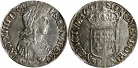FRANCE. Ecu, 1657-★V★. Saint Palais Mint. Louis XIV. NGC MS-63.

KM-180; Dav-3800; Gad-203. Issued for Navarre. Possessing sparkling luster in the c...