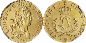 FRANCE. Louis d'Or, 1723-D. Lyon Mint. Louis XV. NGC Unc Details--Salt Water Damage.

Fr-459; KM-468.5; Gad-338. An beautiful example with uncircula...