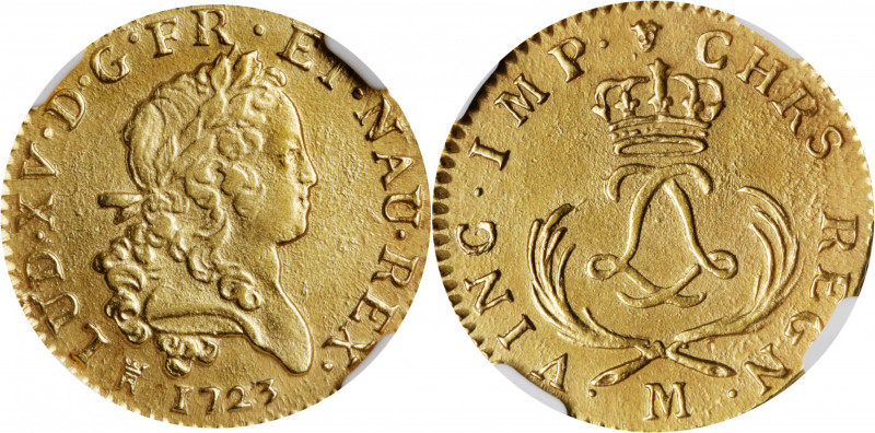 FRANCE. Louis d'Or, 1723-M. Toulouse Mint. Louis XV. NGC Unc Details--Salt Water...