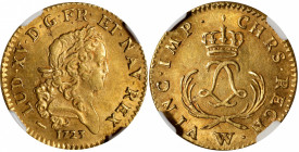 FRANCE. Louis d'Or, 1723-W. Lille Mint. Louis XV. NGC MS-62.

Fr-459; KM-468.18; Gad-338. Boldly struck and with original dark golden surfaces, the ...