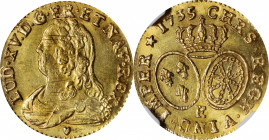 FRANCE. Louis d'Or, 1735-E. Tours Mint. Louis XV. NGC MS-64.

Fr-461; KM-489.7; Gad-340. Lustrous and entirely free of handling with a number of rem...