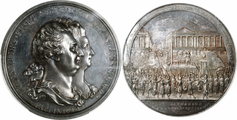 FRANCE. Execution of Lous XVI & Marie Antoinette Silver Medal, 1793. PCGS SPECIM...