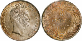 FRANCE. 5 Francs, 1831-B. Rouen Mint. Louis Philippe I. PCGS MS-64+.

KM-735; Gad-676; F-315. Tied for the finest certified with one other example o...