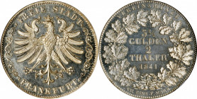 GERMANY. Frankfurt. 2 Talers, 1841. Free City. NGC MS-64 Prooflike.

Dav-641; KM-329. This beautifully preserved example boast crisp frosty devices ...