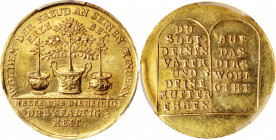 GERMANY. Hamburg. 4th Commandment Gold Medallic Ducat, ND (ca. 18th Century). PCGS MS-63.

GPH-1142. Obverse: Two tablets with a German translation ...