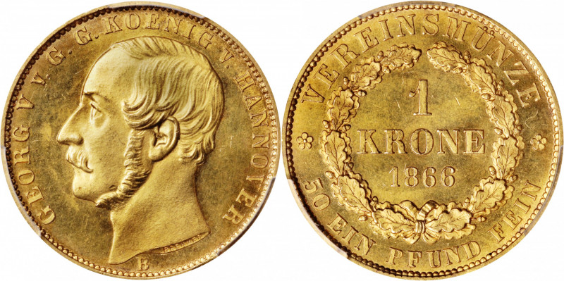 GERMANY. Hannover. Krone, 1866-B. Hannover Mint. Georg V. PCGS MS-65.

Fr-1183...