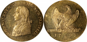 GERMANY. Prussia. Frederick d'Or, 1797-A. Berlin Mint. Friedrich Wilhelm III. PCGS MS-63.

Fr-2425; KM-369. This boldly struck piece flashes with or...