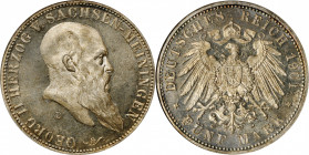 GERMANY. Saxe-Meiningen. 5 Mark, 1901-D. Munich Mint. Georg II. NGC PROOF-65.

Dav-840; KM-197. Struck to commemorate the 75th birthday of Duke Geor...