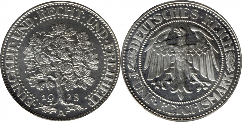 GERMANY. Weimar Republic. 5 Mark, 1928-A. Berlin Mint. PCGS PROOF-68.

KM-56, ...