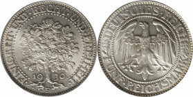 GERMANY. Weimar Republic. 5 Mark, 1930-F. Stuttgart Mint. PCGS MS-66.

KM-56, J-331. Oak tree type. This single finest certified of the mint for thi...