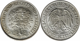 GERMANY. Weimar Republic. 5 Mark, 1933-J. Hamburg Mint. PCGS MS-64.

KM-56, J-331. Oak tree type. The single second finest certified of the mint for...
