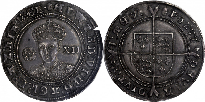 GREAT BRITAIN. Shilling, ND (1551-53). London Mint; mm: tun. Edward VI. PCGS AU-...