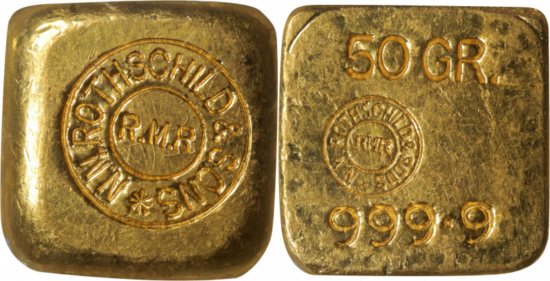 GREAT BRITAIN. Gold 50 Grams Ingot, ND (ca. 1960). London Mint (Royal Mint Refin...