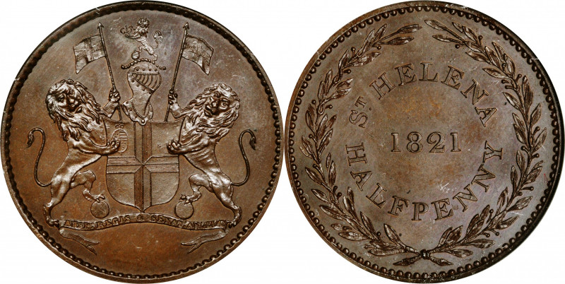 SAINT HELENA & ASCENSION. Bronzed 1/2 Penny, 1821. NGC PROOF-65 Brown.

KM-A4a...